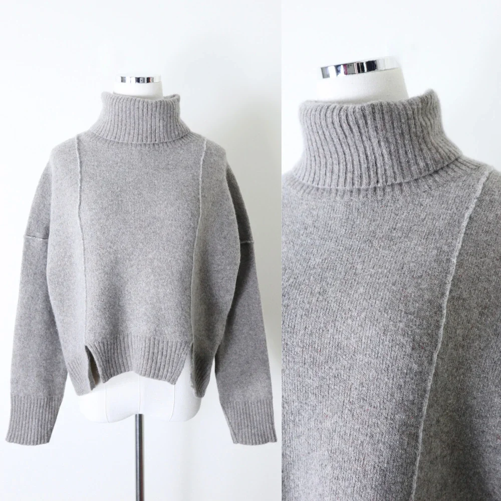 Brochu Walker Size S Carnaby Turtleneck Sweater Seam Double Knit Pullover Taupe - Picture 1 of 14